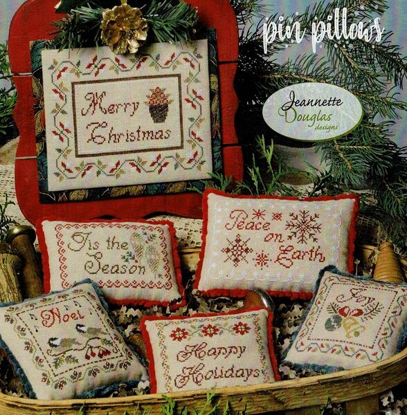Christmas Cheer Pin Pillows - cross stitch pattern by Jeannette Douglas