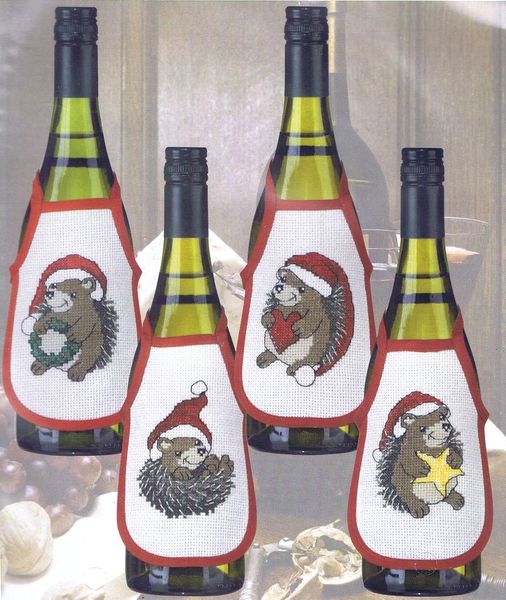 Christmas Hedgehog Wine Bottle Aprons
