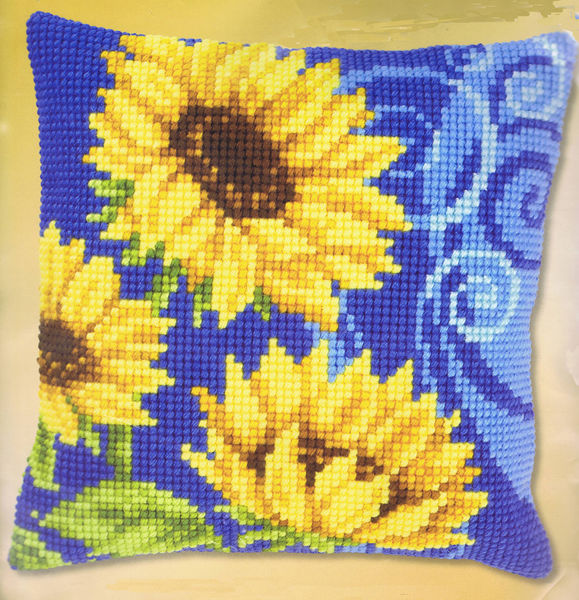 Sunflowers on Blue Cushion Front