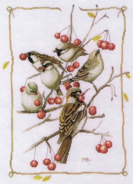 Sparrows with Red Berries