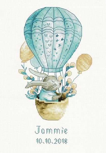 Rabbit in Balloon Birth Sampler