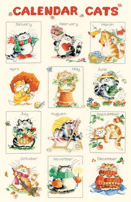 Calendar Cats cross stitch kit by Margaret Sherry