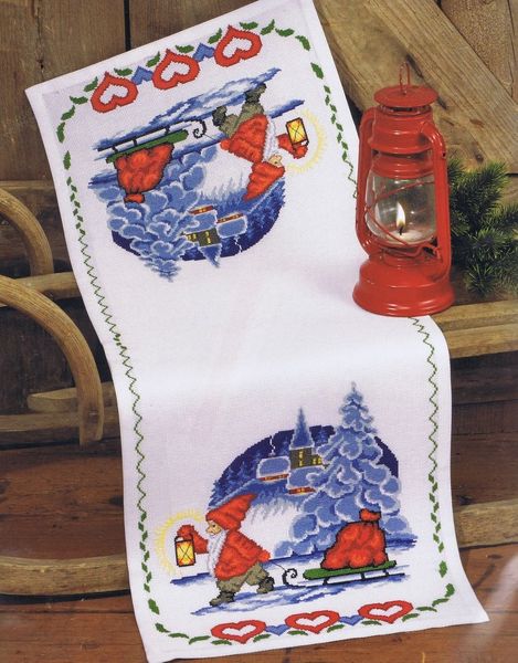 Elf  with Sledge and Presents Table Runner