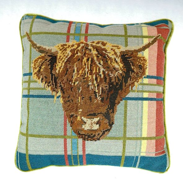 Highland Cow on Tartan Cushion Front