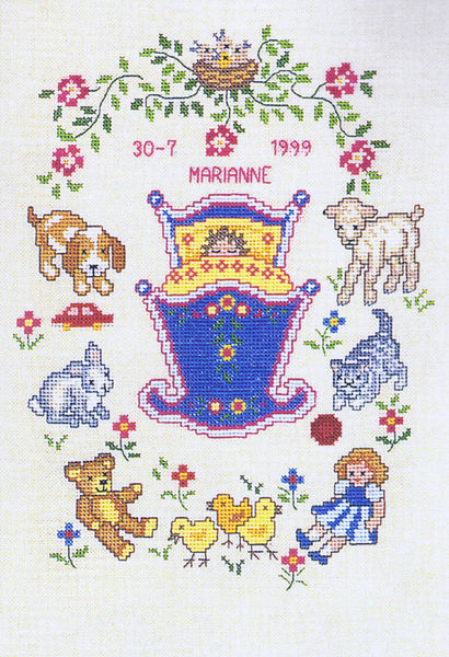 Cradle and Toys Birth Sampler