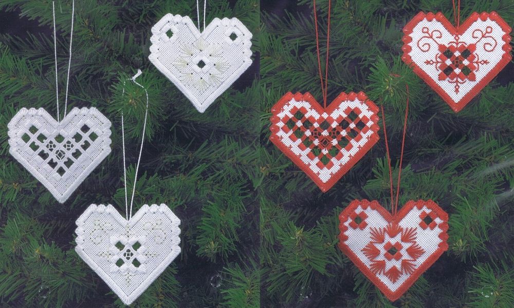 Hardanger Christmas Tree Hearts