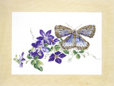 Large Blue Butterfly with Clematis