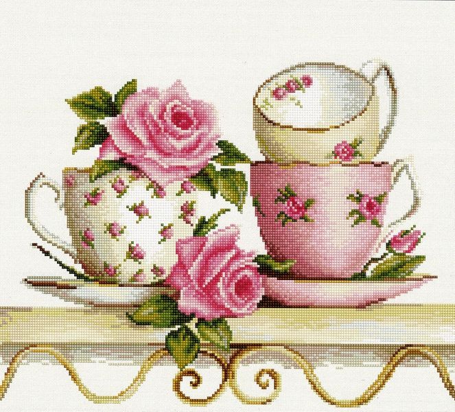 Teacups and Roses on a Shelf