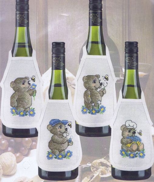 Blue Teddy Wine Bottle Aprons