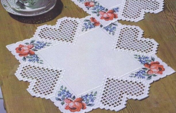 Hearts and Flowers Hardanger Table Mats