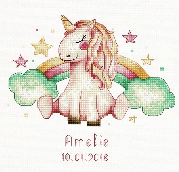 Unicorn and Rainbow Birth Sampler