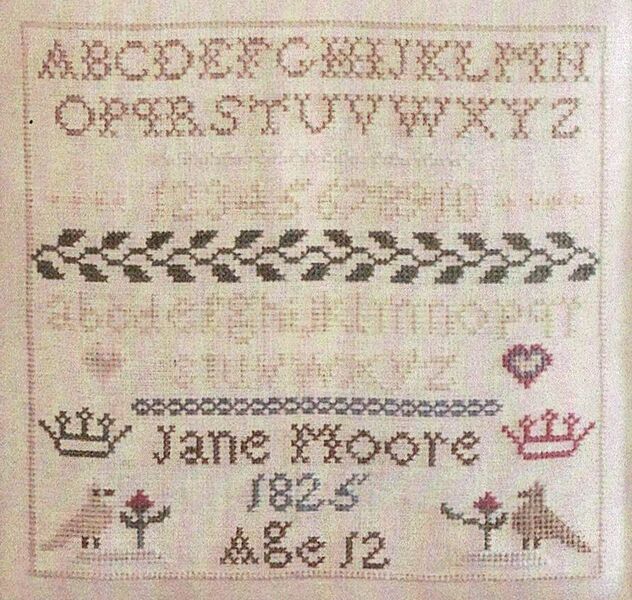 Jane Moore 1825 Miniature Sampler