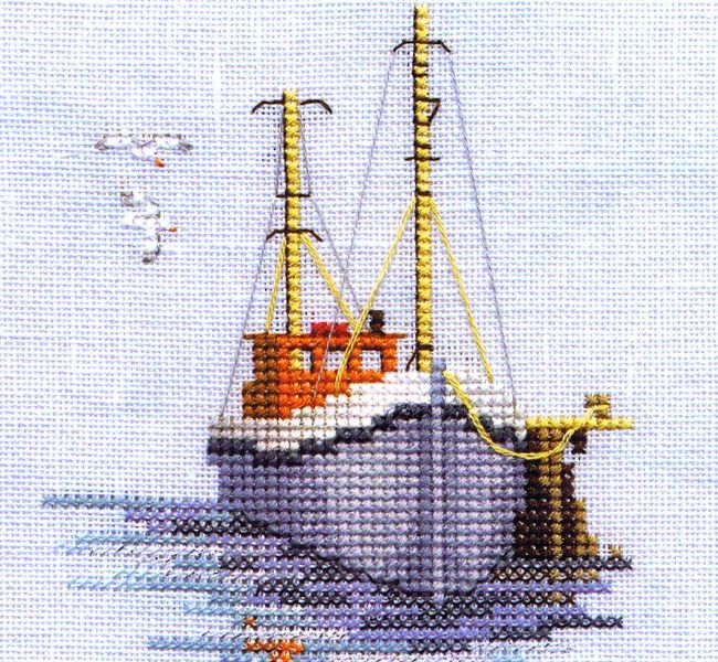 Country Threads Cross Stitch FISHING TRAWLERS and PELICANS Pattern New X Stit... 