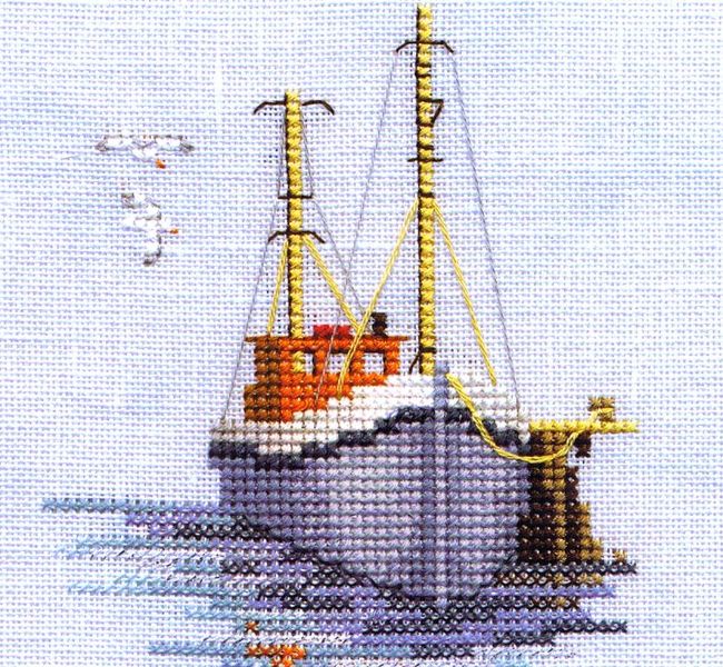 minuets - fishing boat - cross stitch kit by rose swalwell