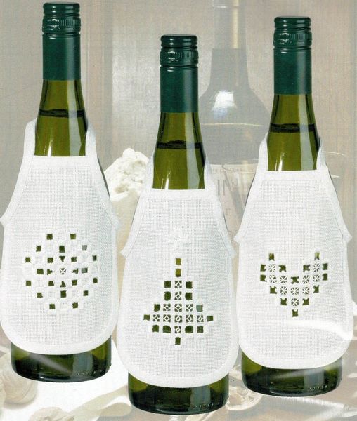 Christmas Hardanger Wine Bottle Aprons