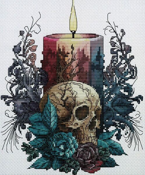 Candle Skull Roses