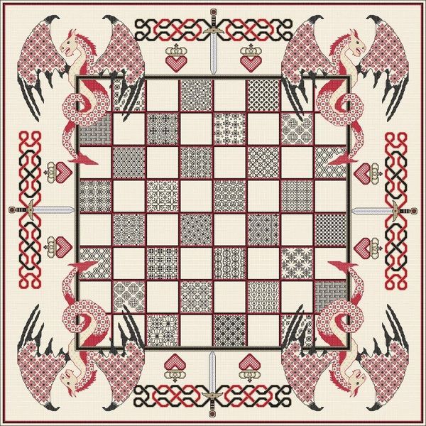 Chessboard with Red Dragons