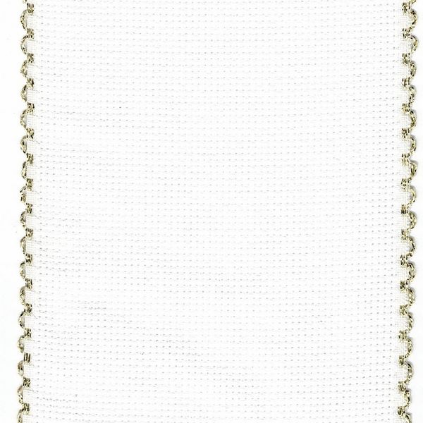 10 cm wide 15 count Aida band, white with gold zigzag edges