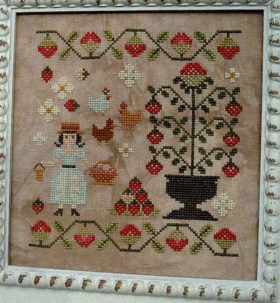 Gathering Strawberries - cross stitch pattern by Annie Beez Folk Art