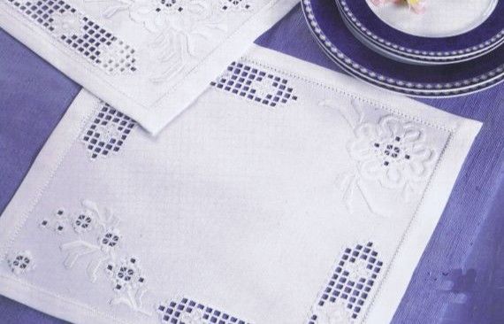 White Flowers on White Hardanger Table Mat