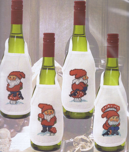 Gnome with Toadstool Wine Bottle Aprons 