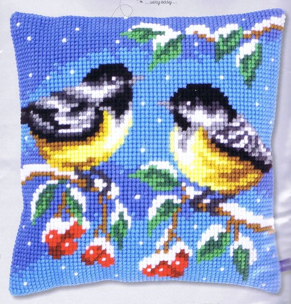 Two Birds in Winter Cushion Front