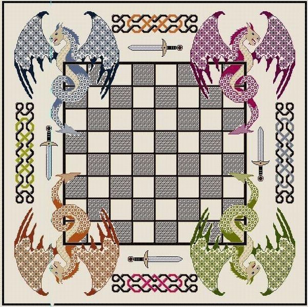 Chessboard with Multicolour Dragons