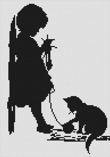 Silhouette Girl with Cat