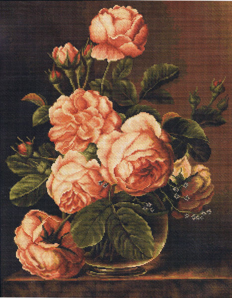 Vase of Peach Roses