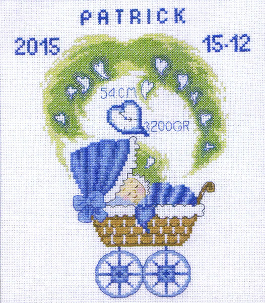 Baby Boy Pram Birth Sampler