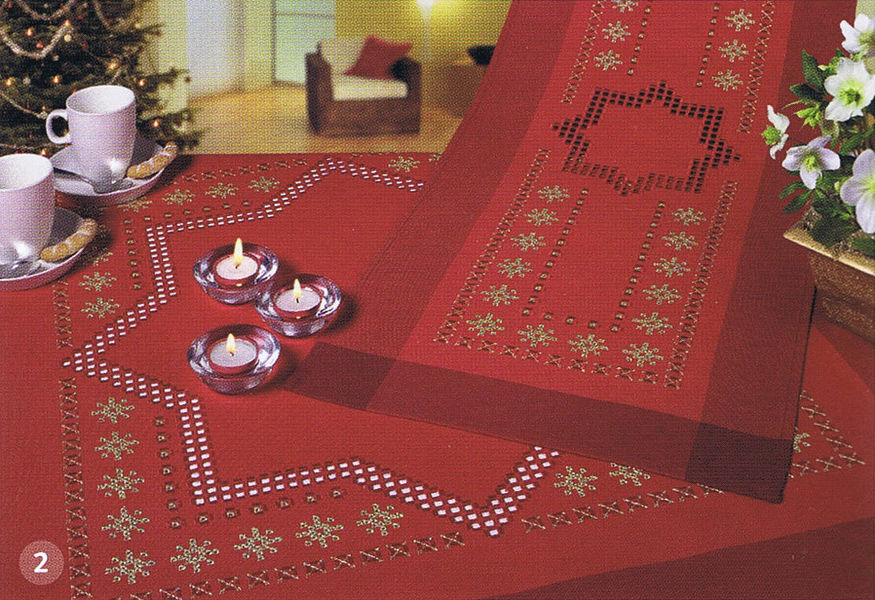 Red Christmas Stars Table Cover and Runner