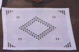 White Hardanger Table Mats with Openwork Diamonds