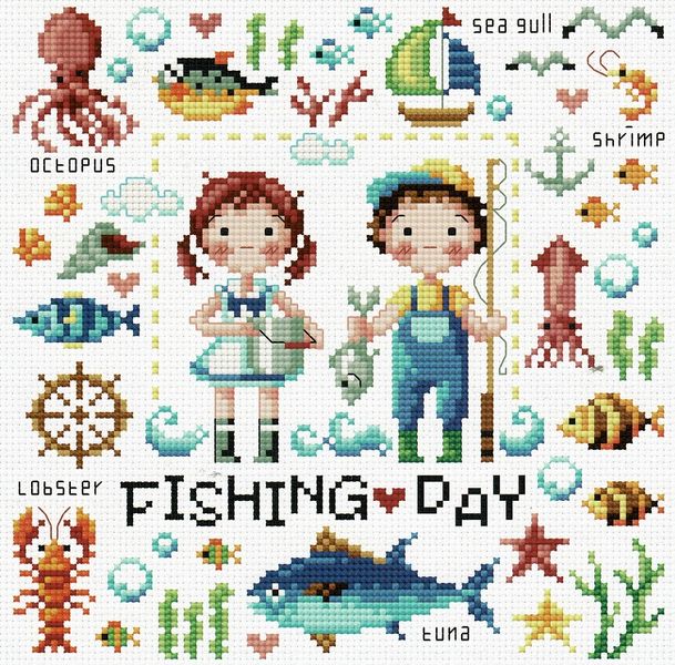 Fishing on the Pier Cross Stitch Chart/Pattern/Design/XStitch 