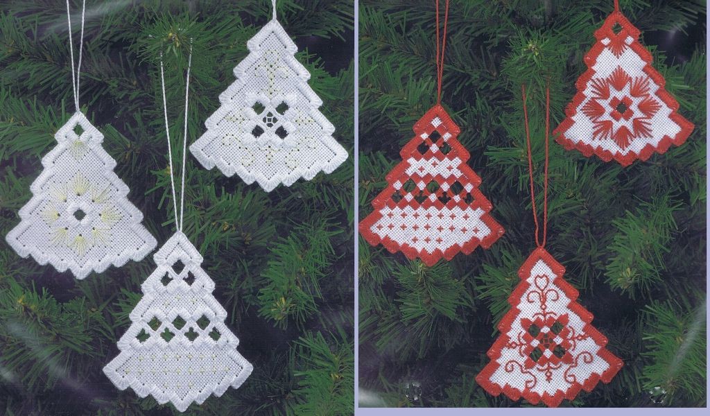 Hardanger Mini Trees Christmas Ornaments