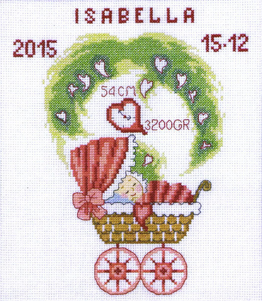 Baby Girl Pram Birth Sampler