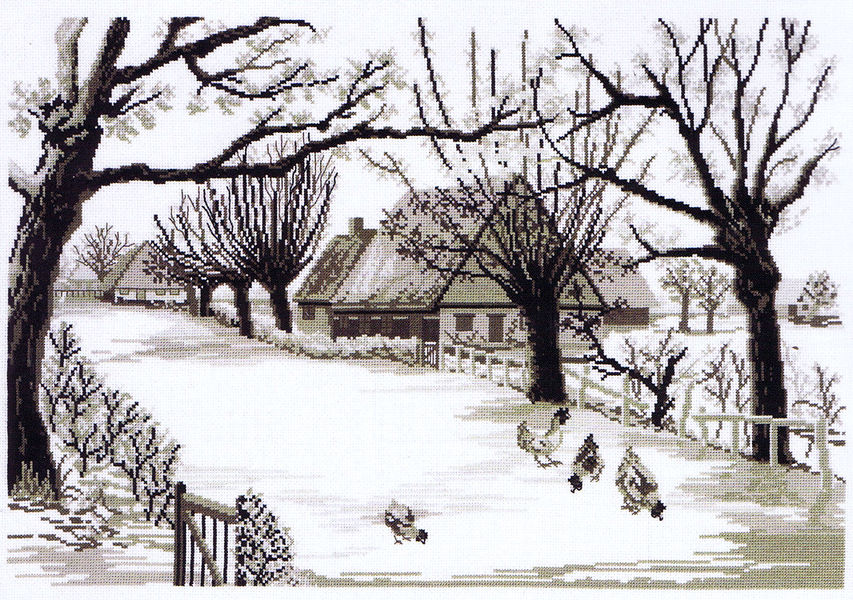 Black and White Winter Farm