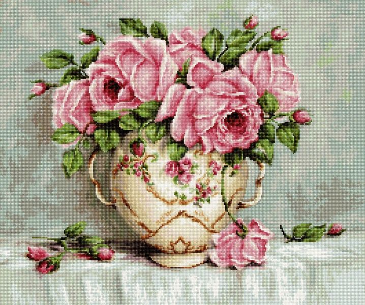 Pink Roses in Antique Vase