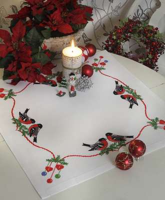 Bullfinches And Christmas Decorations Tablecloth