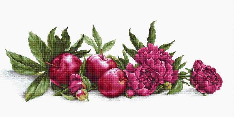 Peonies and Red Apples