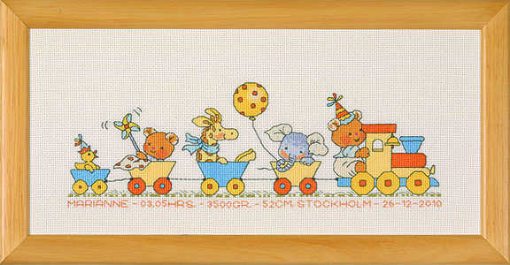 Happy Friends Train birth sampler - click for larger image