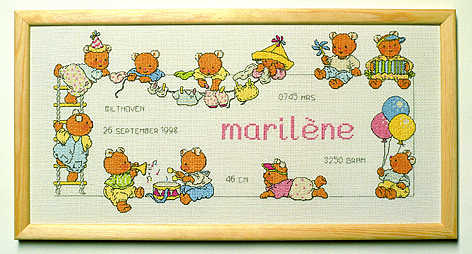 Happy Friends Birth Sampler - click for larger image