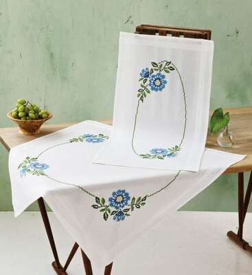 Cross Stitch Flowers Table Cover - click for larger image