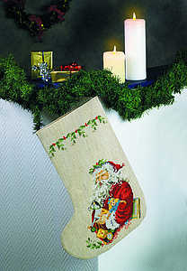 Santa and toys Christmas stocking - click for larger image