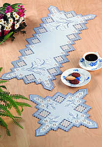 Blue lily of the valley table runner