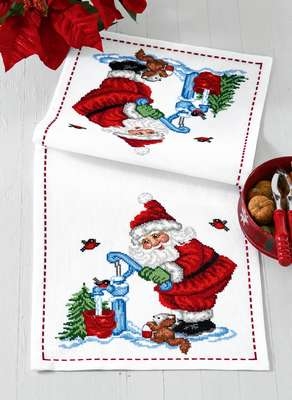 Santa with Woodland Animals Table Runner