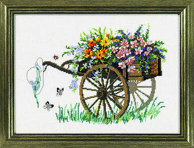 Flower cart and straw hat - click for larger image