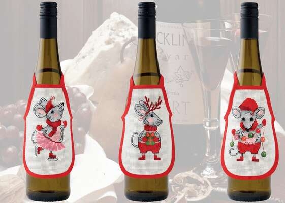 Mouse wine bottle aprons - click for larger image