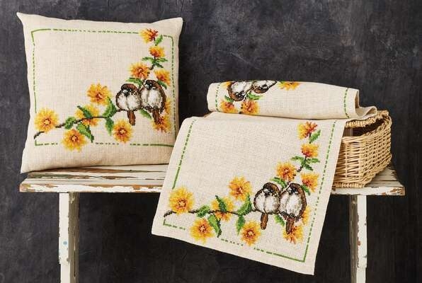 Sparrows and Flowers Cushion - click for larger image