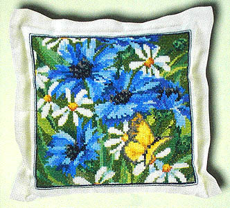 Cornflowers and daisy cushion - click for larger image