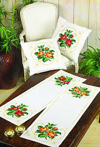 Peach roses cushion - click for larger image